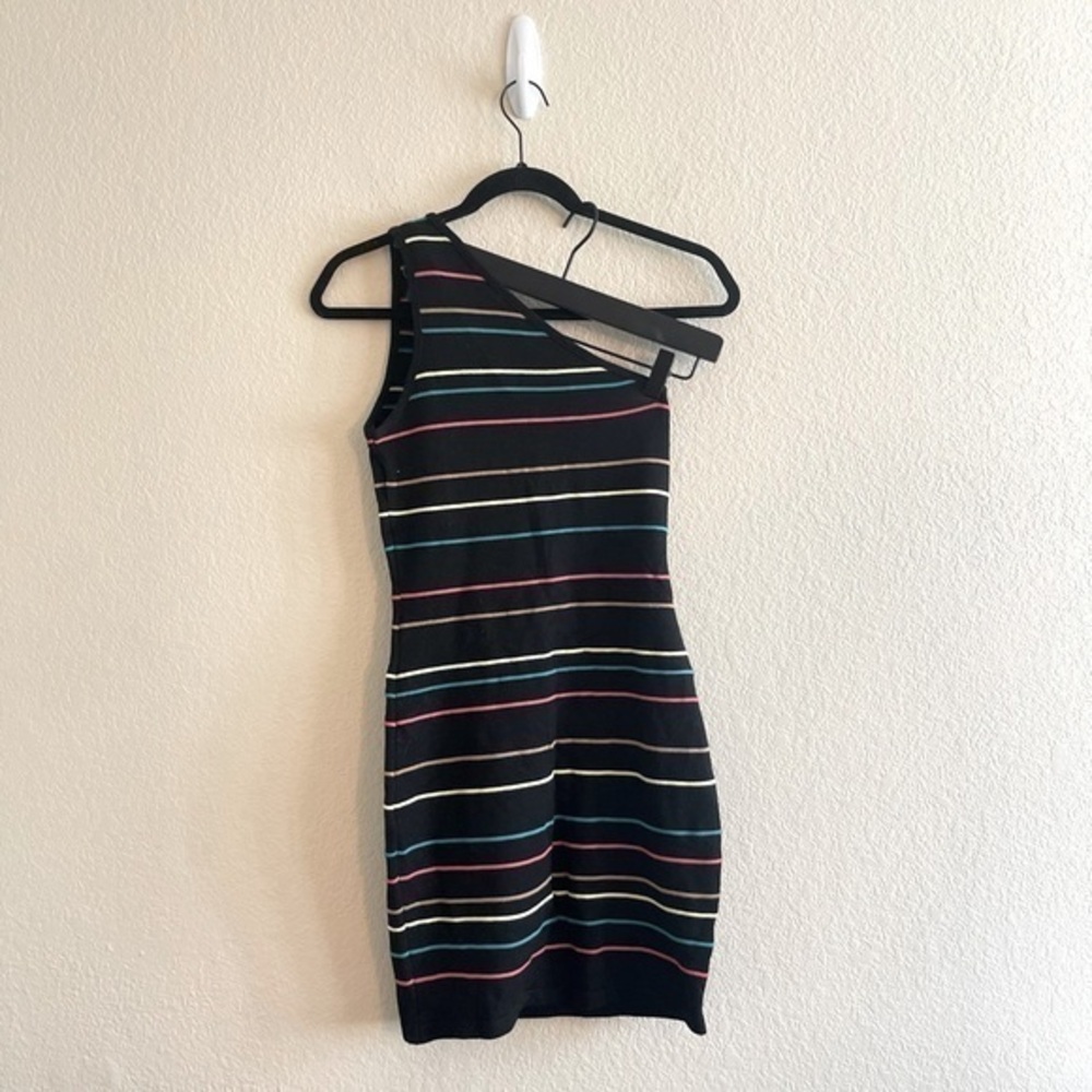 Forever 21 One Shoulder Striped Dress - Black Multi